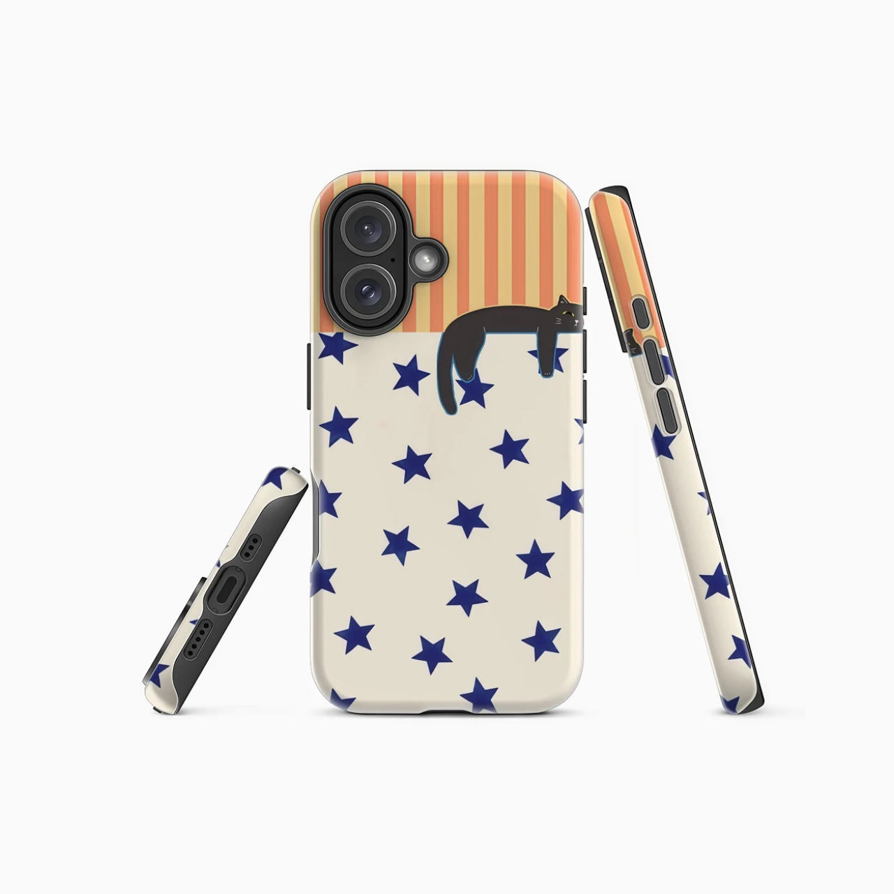 Black Cat with Stars Stripes Case